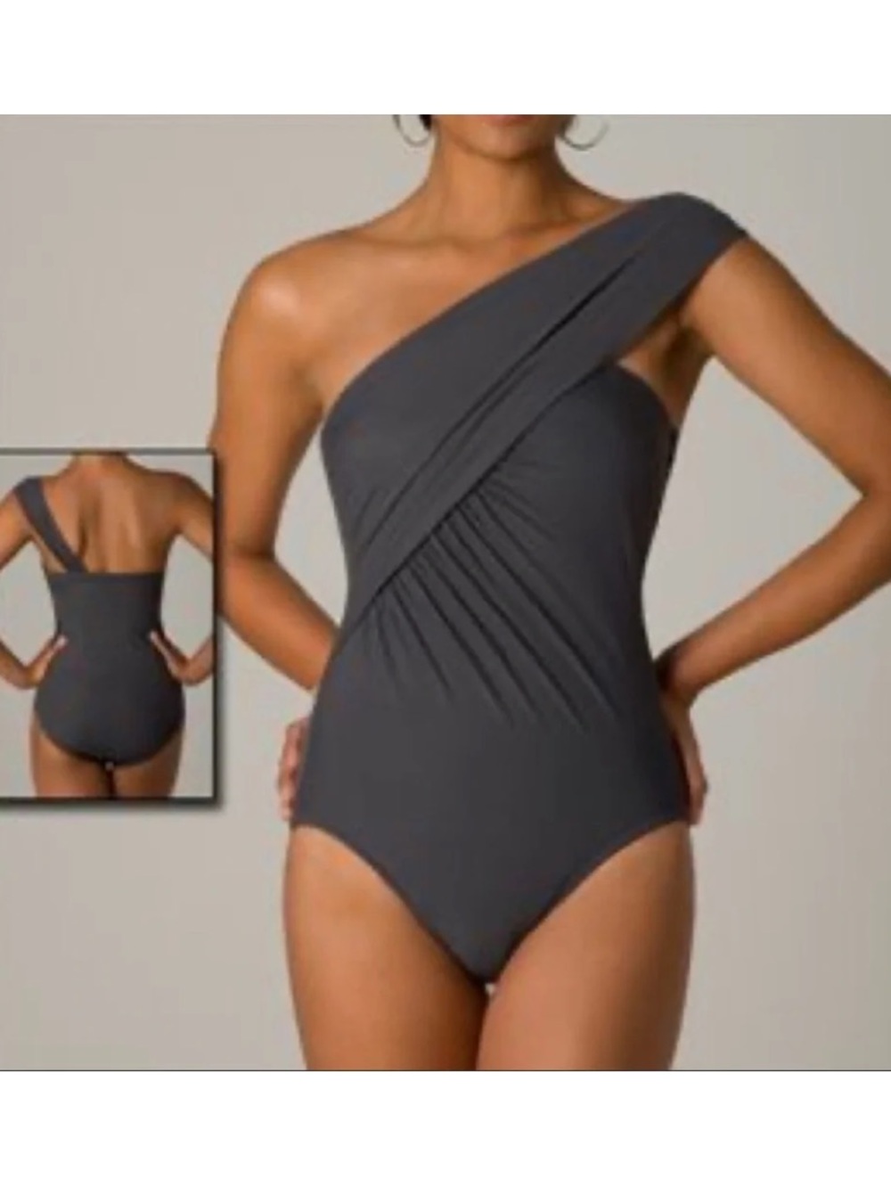 Magicsuit Womens Grey Underwire Goddess One-Shoulder One-Piece Swimsuit